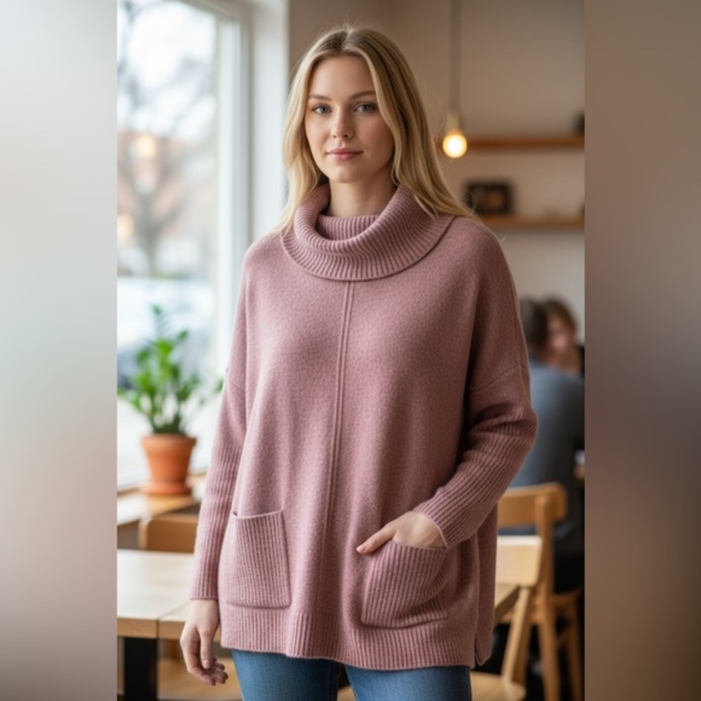 Loft Cowl Neck Knit Sweater Front Pocket XS